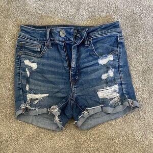 American Eagle Outfitters Blue Distressed Jean Shorts